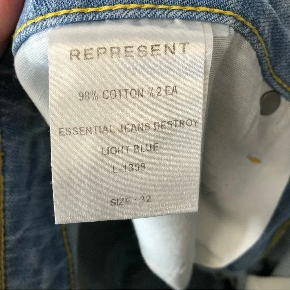 Represent men’s essential jeans distressed grunge light wash 32